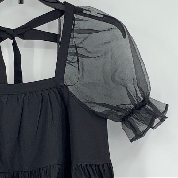 Topshop Babydoll Pouf sleeve peplum blouse black 2P Square Neck Top 8989 - Picture 3 of 12